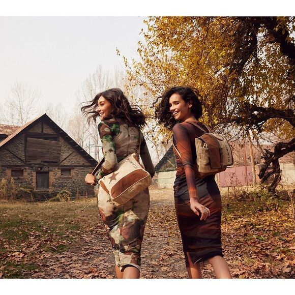 Myra Bag Handmade Tahini Backpack Upcycled Canvas & Cowhide Leather - Picture 9 of 9